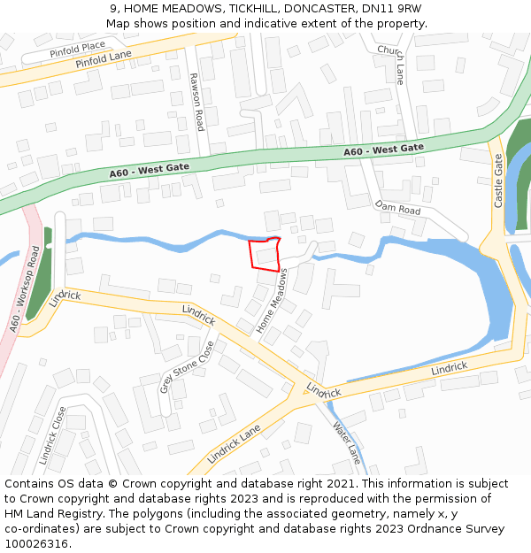 9, HOME MEADOWS, TICKHILL, DONCASTER, DN11 9RW: Location map and indicative extent of plot