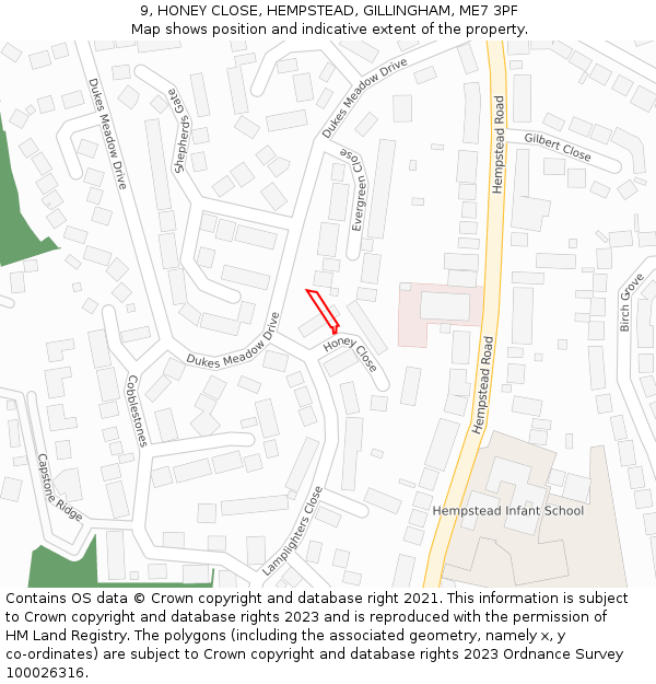 9, HONEY CLOSE, HEMPSTEAD, GILLINGHAM, ME7 3PF: Location map and indicative extent of plot