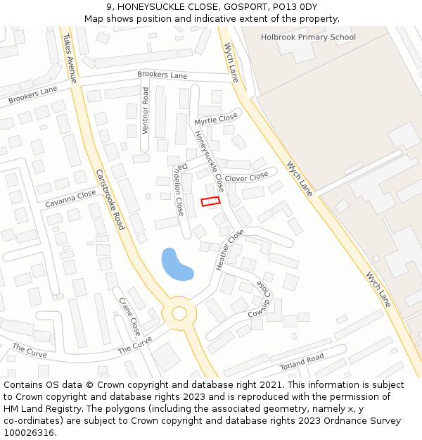 9, HONEYSUCKLE CLOSE, GOSPORT, PO13 0DY: Location map and indicative extent of plot