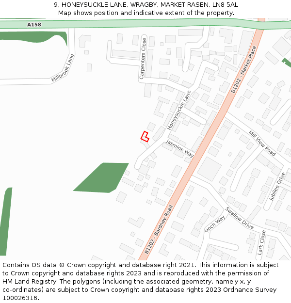 9, HONEYSUCKLE LANE, WRAGBY, MARKET RASEN, LN8 5AL: Location map and indicative extent of plot