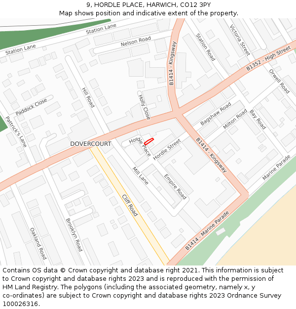 9, HORDLE PLACE, HARWICH, CO12 3PY: Location map and indicative extent of plot