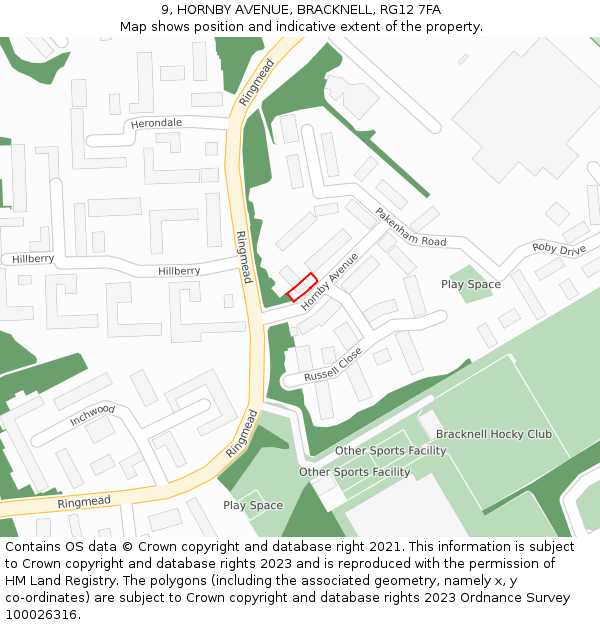 9, HORNBY AVENUE, BRACKNELL, RG12 7FA: Location map and indicative extent of plot