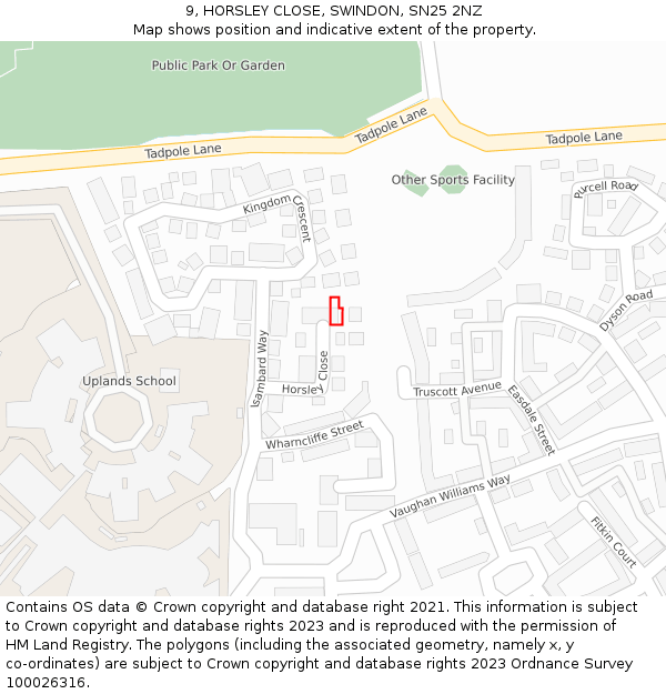 9, HORSLEY CLOSE, SWINDON, SN25 2NZ: Location map and indicative extent of plot