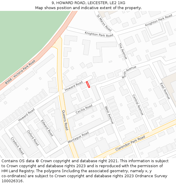 9, HOWARD ROAD, LEICESTER, LE2 1XG: Location map and indicative extent of plot