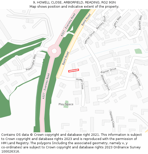 9, HOWELL CLOSE, ARBORFIELD, READING, RG2 9GN: Location map and indicative extent of plot