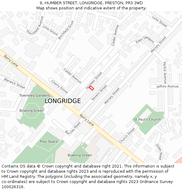 9, HUMBER STREET, LONGRIDGE, PRESTON, PR3 3WD: Location map and indicative extent of plot