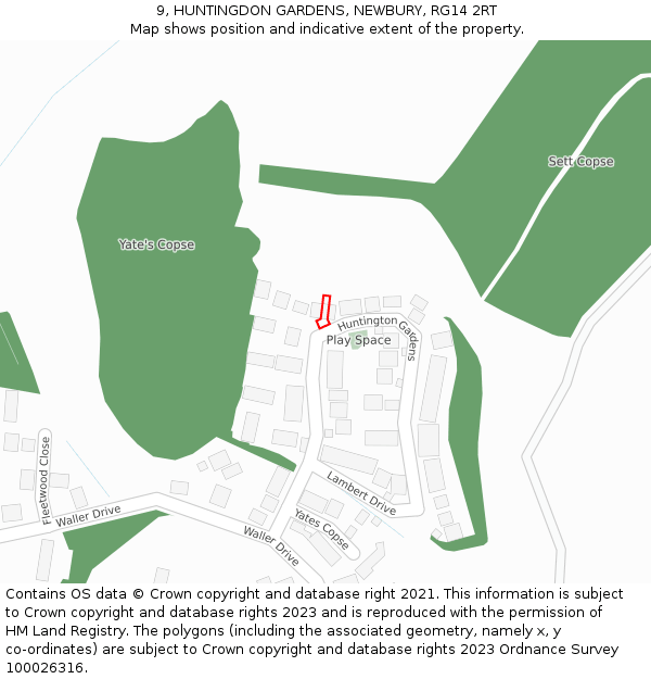 9, HUNTINGDON GARDENS, NEWBURY, RG14 2RT: Location map and indicative extent of plot