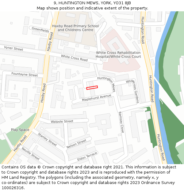 9, HUNTINGTON MEWS, YORK, YO31 8JB: Location map and indicative extent of plot