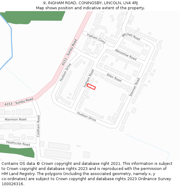 9, INGHAM ROAD, CONINGSBY, LINCOLN, LN4 4RJ: Location map and indicative extent of plot