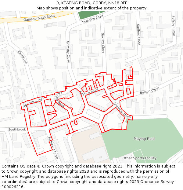 9, KEATING ROAD, CORBY, NN18 9FE: Location map and indicative extent of plot