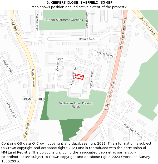 9, KEEPERS CLOSE, SHEFFIELD, S5 6EF: Location map and indicative extent of plot