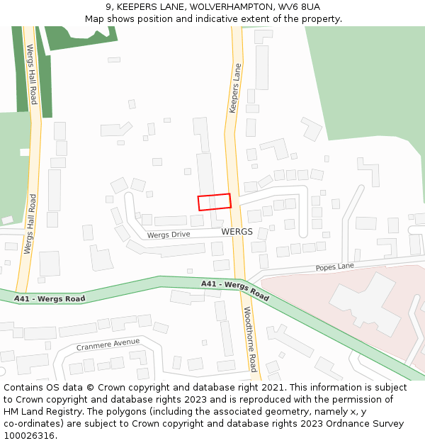 9, KEEPERS LANE, WOLVERHAMPTON, WV6 8UA: Location map and indicative extent of plot