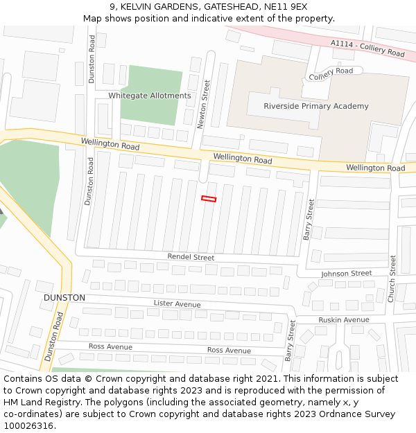 9, KELVIN GARDENS, GATESHEAD, NE11 9EX: Location map and indicative extent of plot
