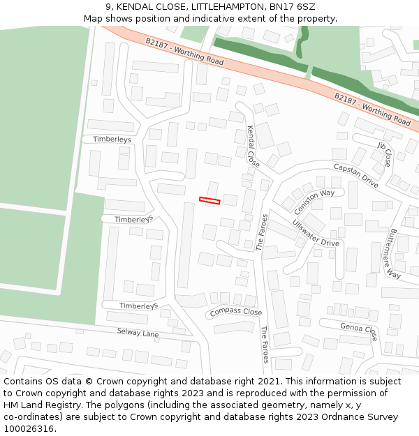 9, KENDAL CLOSE, LITTLEHAMPTON, BN17 6SZ: Location map and indicative extent of plot