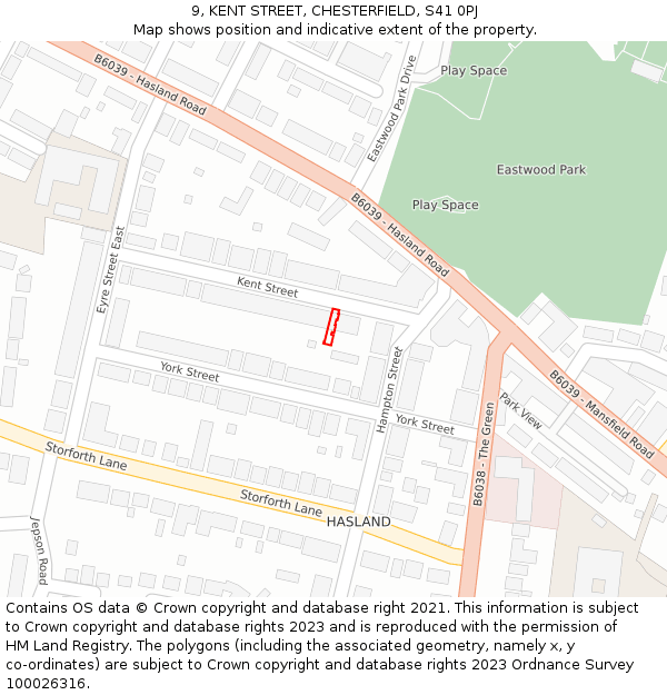 9, KENT STREET, CHESTERFIELD, S41 0PJ: Location map and indicative extent of plot