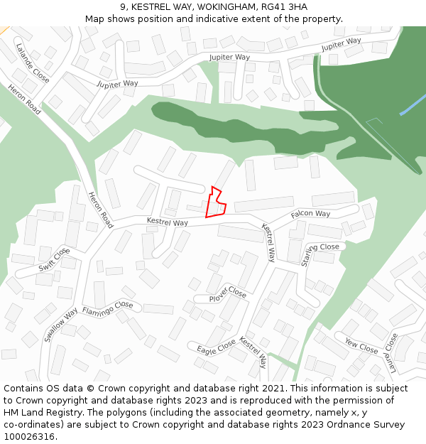 9, KESTREL WAY, WOKINGHAM, RG41 3HA: Location map and indicative extent of plot