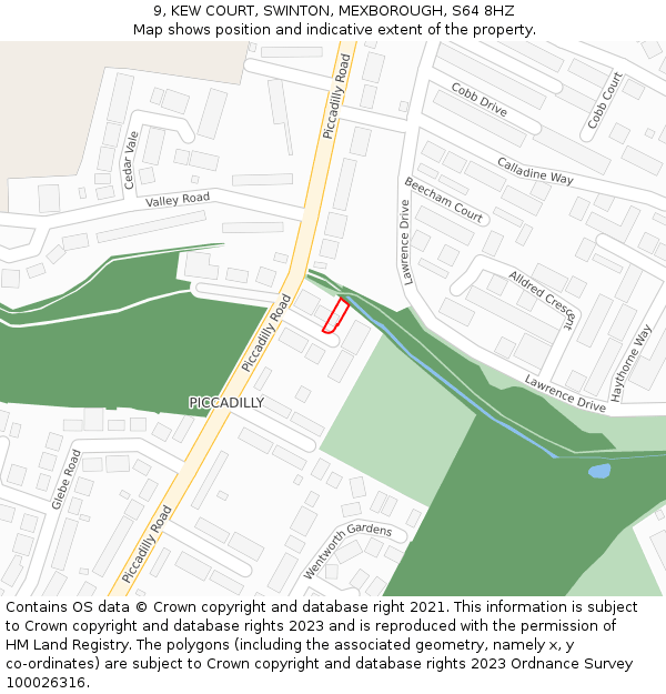 9, KEW COURT, SWINTON, MEXBOROUGH, S64 8HZ: Location map and indicative extent of plot