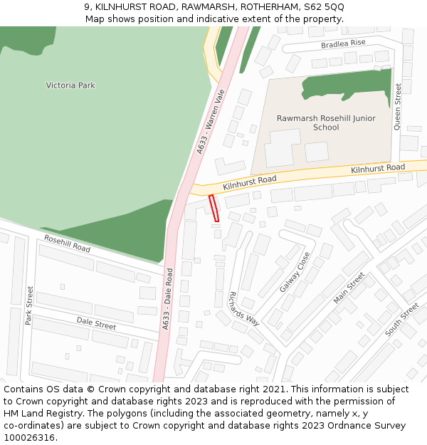 9, KILNHURST ROAD, RAWMARSH, ROTHERHAM, S62 5QQ: Location map and indicative extent of plot
