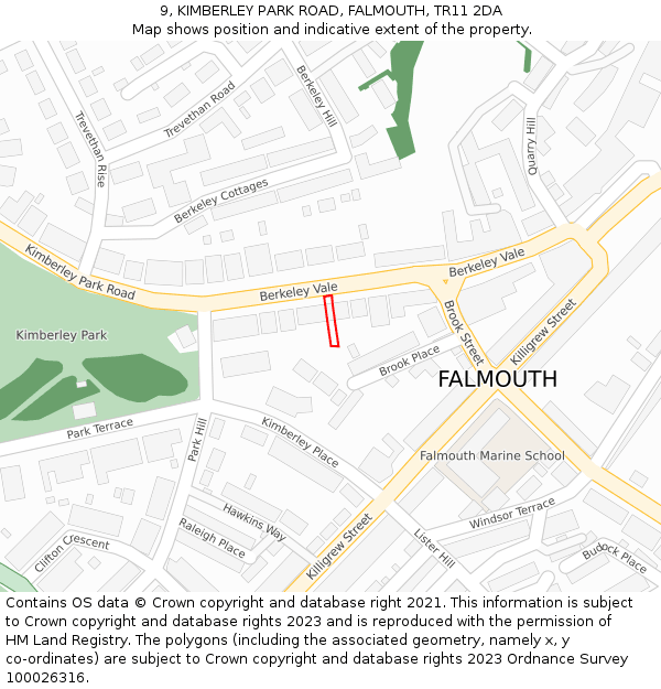 9, KIMBERLEY PARK ROAD, FALMOUTH, TR11 2DA: Location map and indicative extent of plot