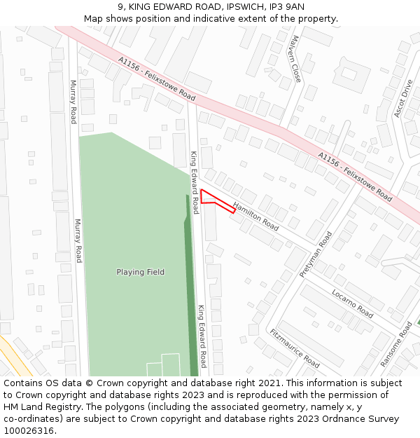 9, KING EDWARD ROAD, IPSWICH, IP3 9AN: Location map and indicative extent of plot