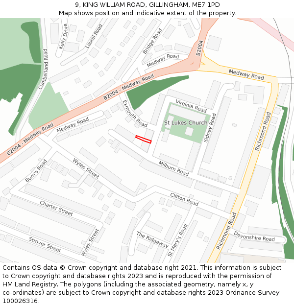 9, KING WILLIAM ROAD, GILLINGHAM, ME7 1PD: Location map and indicative extent of plot