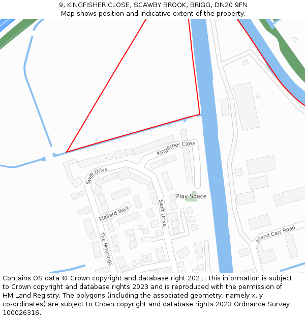 9, KINGFISHER CLOSE, SCAWBY BROOK, BRIGG, DN20 9FN: Location map and indicative extent of plot