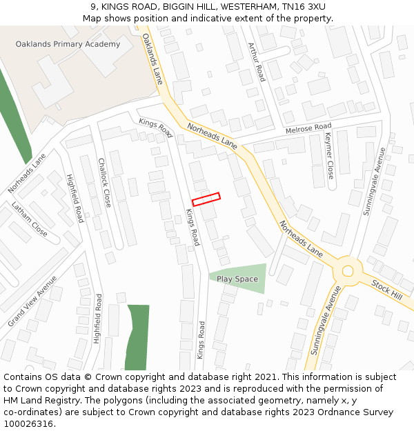 9, KINGS ROAD, BIGGIN HILL, WESTERHAM, TN16 3XU: Location map and indicative extent of plot