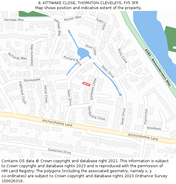9, KITTIWAKE CLOSE, THORNTON-CLEVELEYS, FY5 3FR: Location map and indicative extent of plot