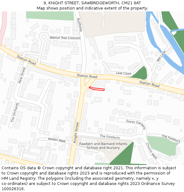 9, KNIGHT STREET, SAWBRIDGEWORTH, CM21 9AT: Location map and indicative extent of plot