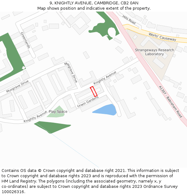 9, KNIGHTLY AVENUE, CAMBRIDGE, CB2 0AN: Location map and indicative extent of plot