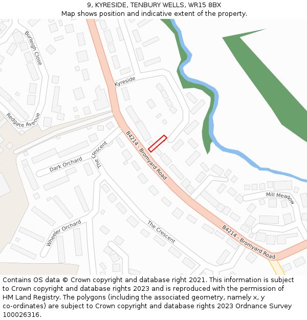 9, KYRESIDE, TENBURY WELLS, WR15 8BX: Location map and indicative extent of plot