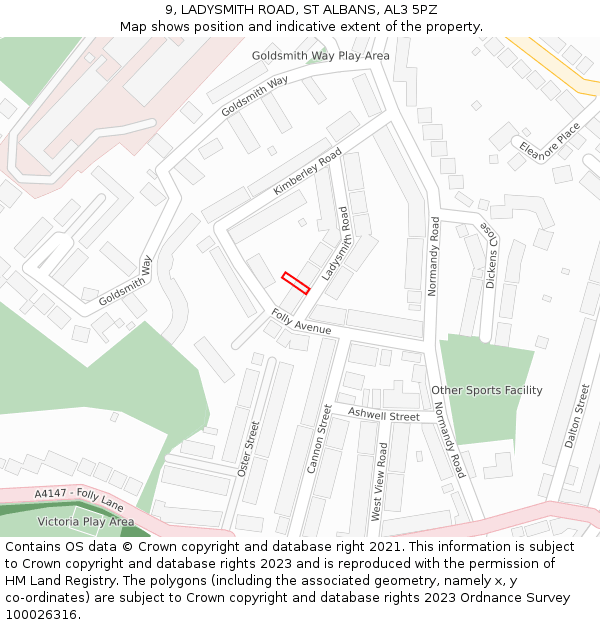 9, LADYSMITH ROAD, ST ALBANS, AL3 5PZ: Location map and indicative extent of plot
