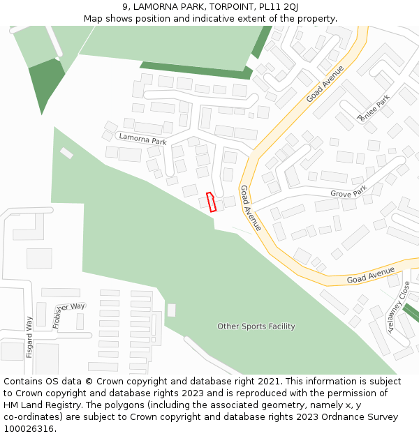 9, LAMORNA PARK, TORPOINT, PL11 2QJ: Location map and indicative extent of plot