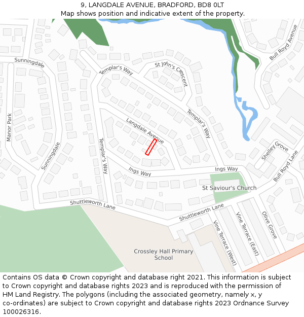 9, LANGDALE AVENUE, BRADFORD, BD8 0LT: Location map and indicative extent of plot
