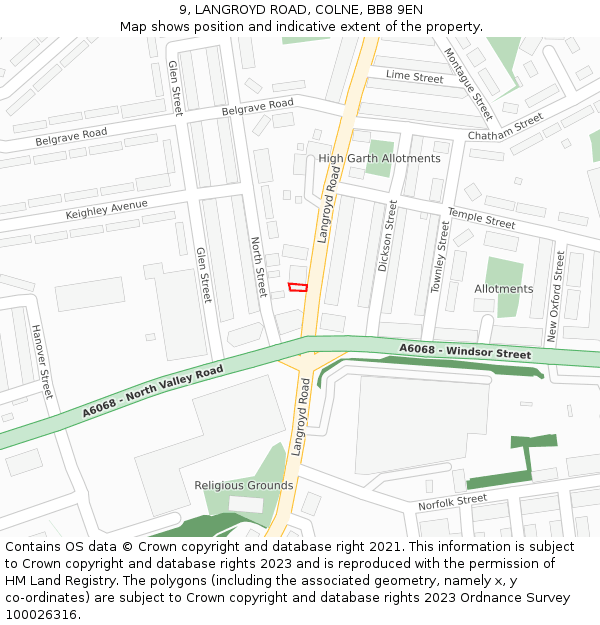 9, LANGROYD ROAD, COLNE, BB8 9EN: Location map and indicative extent of plot