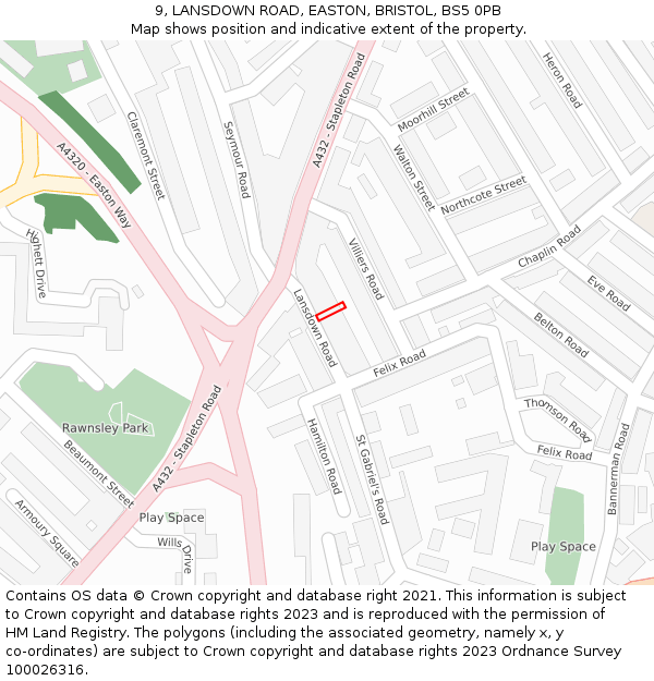 9, LANSDOWN ROAD, EASTON, BRISTOL, BS5 0PB: Location map and indicative extent of plot