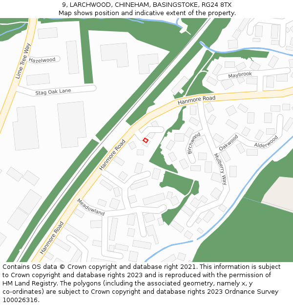 9, LARCHWOOD, CHINEHAM, BASINGSTOKE, RG24 8TX: Location map and indicative extent of plot