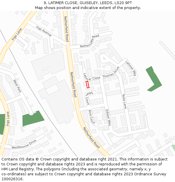 9, LATIMER CLOSE, GUISELEY, LEEDS, LS20 9PT: Location map and indicative extent of plot