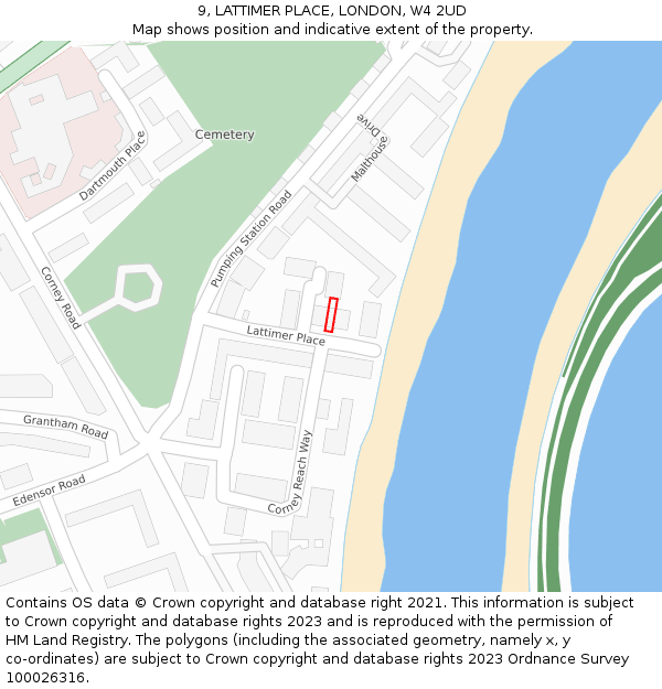 9, LATTIMER PLACE, LONDON, W4 2UD: Location map and indicative extent of plot