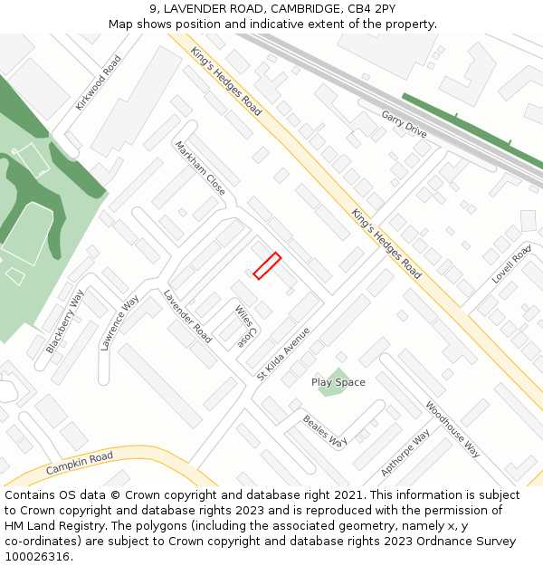 9, LAVENDER ROAD, CAMBRIDGE, CB4 2PY: Location map and indicative extent of plot
