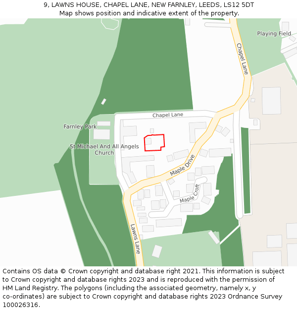 9, LAWNS HOUSE, CHAPEL LANE, NEW FARNLEY, LEEDS, LS12 5DT: Location map and indicative extent of plot