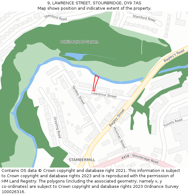 9, LAWRENCE STREET, STOURBRIDGE, DY9 7AS: Location map and indicative extent of plot