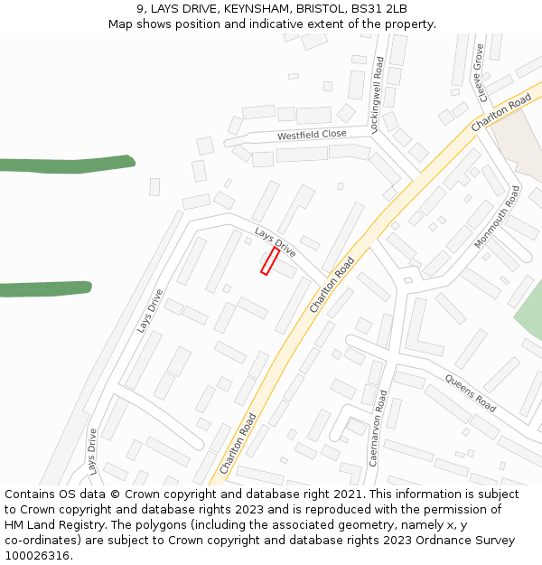 9, LAYS DRIVE, KEYNSHAM, BRISTOL, BS31 2LB: Location map and indicative extent of plot