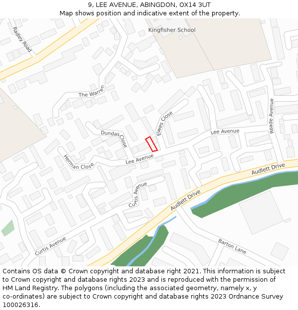 9, LEE AVENUE, ABINGDON, OX14 3UT: Location map and indicative extent of plot