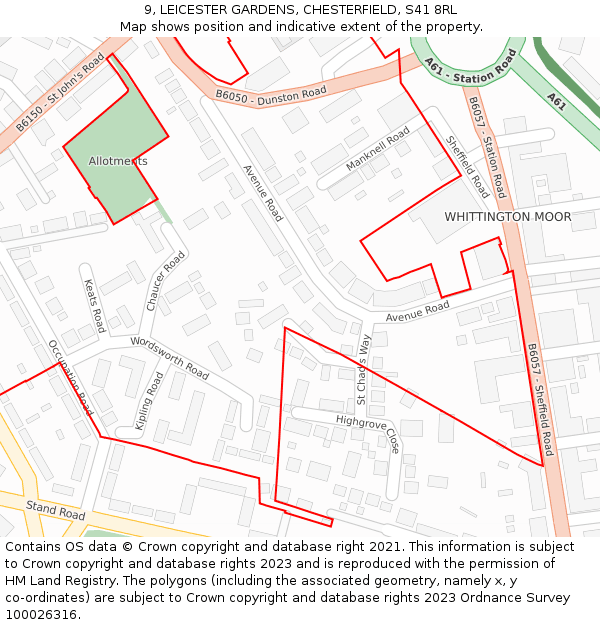 9, LEICESTER GARDENS, CHESTERFIELD, S41 8RL: Location map and indicative extent of plot