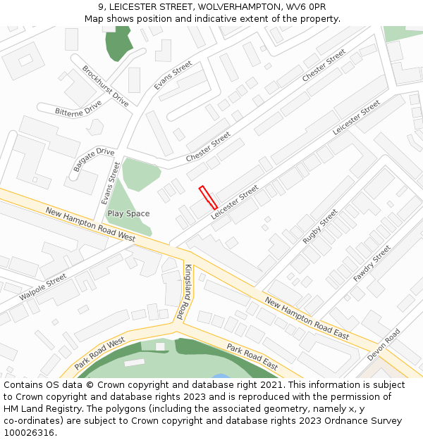 9, LEICESTER STREET, WOLVERHAMPTON, WV6 0PR: Location map and indicative extent of plot