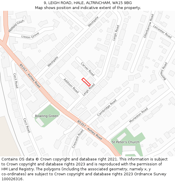 9, LEIGH ROAD, HALE, ALTRINCHAM, WA15 9BG: Location map and indicative extent of plot