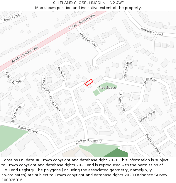 9, LELAND CLOSE, LINCOLN, LN2 4WF: Location map and indicative extent of plot