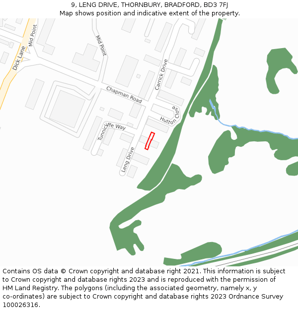 9, LENG DRIVE, THORNBURY, BRADFORD, BD3 7FJ: Location map and indicative extent of plot