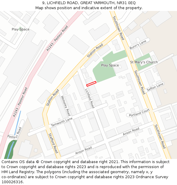 9, LICHFIELD ROAD, GREAT YARMOUTH, NR31 0EQ: Location map and indicative extent of plot
